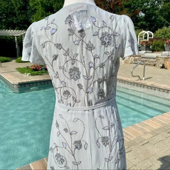 NWT Anthropologie BHLDN Plymouth Maxi Wrap Dress Fog Wedding Beaded Size 4 - Picture 9 of 14